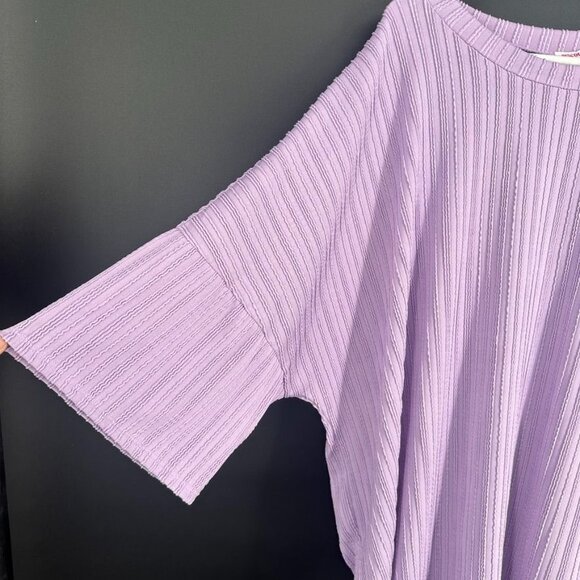 Discount Divas Raised Rib Easy-Fit Dolman 3/4 Sleeve Top Lavender Purple Size Me - Picture 2 of 9